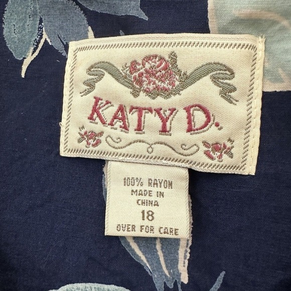 Katy D Womens Vintage 90s Babydoll Dress Size 18 Blue Floral Short Sleeve - Picture 5 of 9